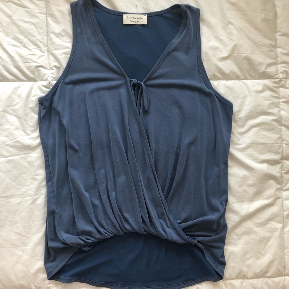 Blue cinched waist tank top
